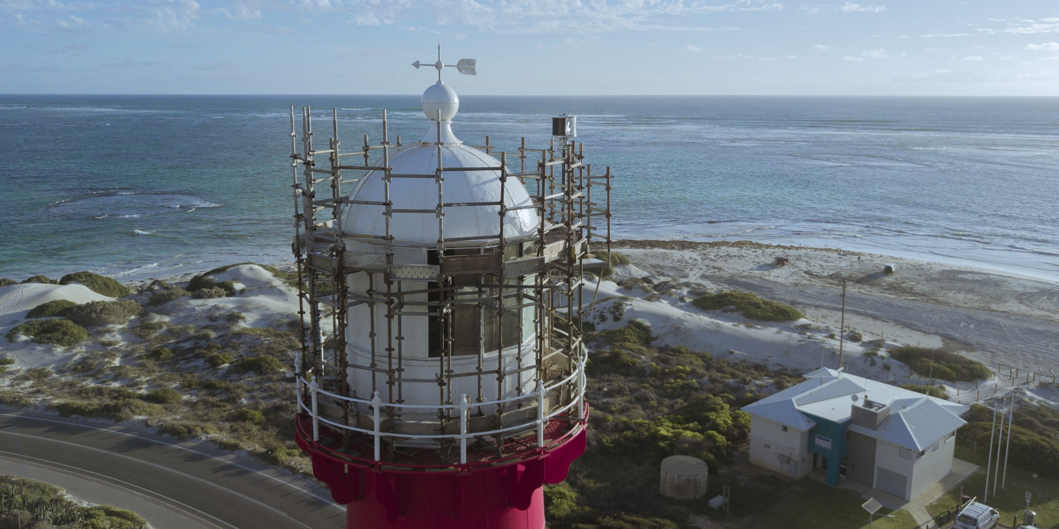 Scaffolding around a lighthouse